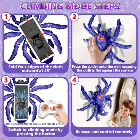 العنكبوت الزاحف على الحائط، ألعاب روبوت للتحكم عن بعد قابلة لإعادة الشحن للأطفال، عنكبوت لتسلق الجدار يدور 360 درجة مع عيون LED للأولاد والبنات من سن 3 سنوات فما فوق، هدايا عيد ميلاد للأولاد من سن 3 إلى 12 عامًا in Kuwait