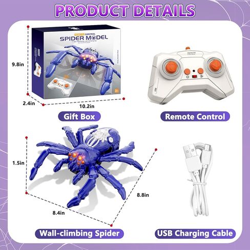 العنكبوت الزاحف على الحائط، ألعاب روبوت للتحكم عن بعد قابلة لإعادة الشحن للأطفال، عنكبوت لتسلق الجدار يدور 360 درجة مع عيون LED للأولاد والبنات من سن 3 سنوات فما فوق، هدايا عيد ميلاد للأولاد من سن 3 إلى 12 عامًا in Kuwait