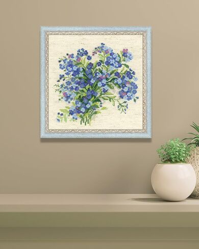 RIOLIS - Forget Me Nots 1496، مجموعات غرز متقاطعة زهرية 7,87 بوصة × 7,87، مجموعات غرز متقاطعة للمبتدئين والمتقدمين، مجموعات خياطة متقاطعة للبالغين، مجموعات خياطة محسوبة، مجموعة تطريز الزهور in Kuwait