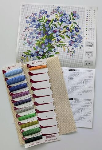 RIOLIS - Forget Me Nots 1496، مجموعات غرز متقاطعة زهرية 7,87 بوصة × 7,87، مجموعات غرز متقاطعة للمبتدئين والمتقدمين، مجموعات خياطة متقاطعة للبالغين، مجموعات خياطة محسوبة، مجموعة تطريز الزهور in Kuwait