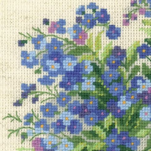 RIOLIS - Forget Me Nots 1496، مجموعات غرز متقاطعة زهرية 7,87 بوصة × 7,87، مجموعات غرز متقاطعة للمبتدئين والمتقدمين، مجموعات خياطة متقاطعة للبالغين، مجموعات خياطة محسوبة، مجموعة تطريز الزهور in Kuwait