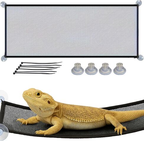 Bearded Dragon Hammock Large Tank Bed, Mesh Lounger with Suction Cups & Cable Ties, Reptile Basking Ramp/Bed, Fits Bearded Dragons & Leopard Geckos (Rectangle, 28" x 10") in Saudi Arabia