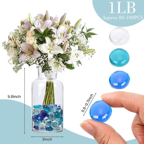 FUTUREPLUSX Decorative Gem & Ice Rock Bundle – 1LB Blue Flat Glass Marbles + 180PCS Iridescent Acrylic Fake Ice Cubes for Vases, Table Scatter, Crafts, Wedding, Aquarium & Home Decor in Saudi Arabia