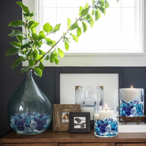 FUTUREPLUSX Decorative Gem & Ice Rock Bundle – 1LB Blue Flat Glass Marbles + 180PCS Iridescent Acrylic Fake Ice Cubes for Vases, Table Scatter, Crafts, Wedding, Aquarium & Home Decor in Saudi Arabia
