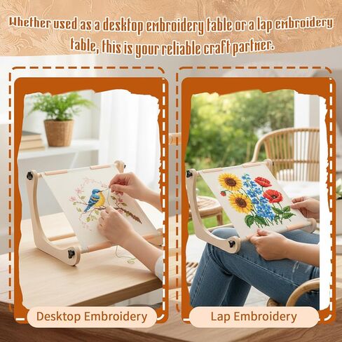 حامل طاولة تطريز قابل للتعديل من AOZUO، حامل طارة متقاطعة بدون استخدام اليدين، حامل طارة تطريز خشبي، إطار تمرير غرز متقاطعة لمستلزمات الخياطة على اللفة أو الطاولة مع قضيب بمقاسين in Kuwait