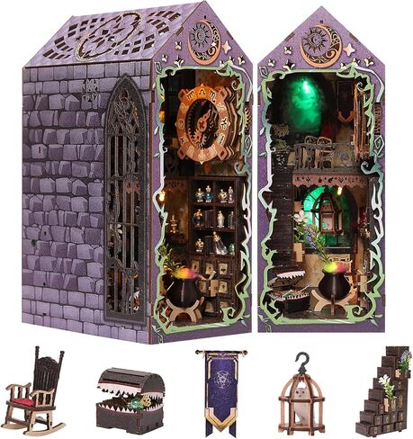 HANTAJANSS DIY Magic Station Book Nook Kit مع تأثير LED لا نهاية له - إدراج رف الكتب الخشبي ثلاثي الأبعاد للبالغين، هدية حرفية لتزيين الغرفة المصغرة in Kuwait