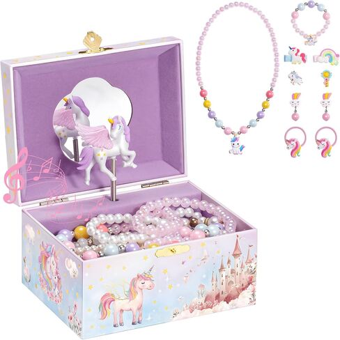 صندوق مجوهرات ProCase Unicorn للفتيات، صناديق مجوهرات موسيقية للأطفال مع دمية يونيكورن دوارة، هدايا عيد الميلاد للفتيات الصغيرات والأطفال الصغار الذين تتراوح أعمارهم بين 3 4 5 6 7 8 - يونيكورن (صندوق فقط) in Kuwait