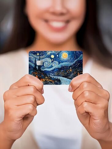 1pc Starry Night Credit Card Decoration Sticker,Van Gogh Style Oil Painting,Ultrathin PVC Anti Fingerprint Durable Credit Card in Saudi Arabia