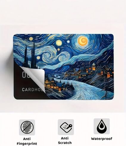 1pc Starry Night Credit Card Decoration Sticker,Van Gogh Style Oil Painting,Ultrathin PVC Anti Fingerprint Durable Credit Card in Saudi Arabia