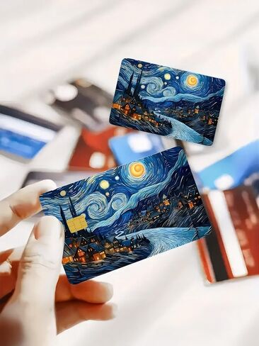 1pc Starry Night Credit Card Decoration Sticker,Van Gogh Style Oil Painting,Ultrathin PVC Anti Fingerprint Durable Credit Card in Saudi Arabia