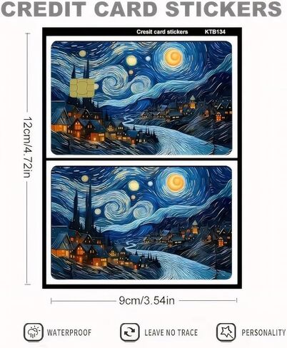 1pc Starry Night Credit Card Decoration Sticker,Van Gogh Style Oil Painting,Ultrathin PVC Anti Fingerprint Durable Credit Card in Saudi Arabia