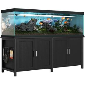 حامل حوض أسماك ميريرل 75-120 جالون مع مخرج طاقة - حامل حوض السمك عالي التحمل، طراز مزرعة ريفية، سعة 1000 رطل، تخزين قابل للتعديل وأبواب الحظيرة المنزلقة، بني داكن in Kuwait