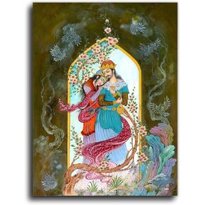 Layla and Majnun, Persian miniature painting print wall art painted by feet for your unique home decoration, Persian gift 60x90 CM (24"x36") in Saudi Arabia