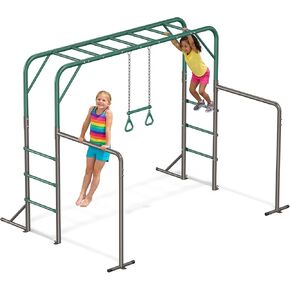 Hapfan Monkey Bars with Gymnastics Bars and Trapeze Swing, 400lbs Heavy Duty Metal Monkey Bar Set for Backyard, Weather-Resistant 3-in-1Outdoor Playset, Space-Smart Design in Kuwait
