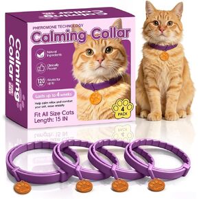 Calming Collars for Cats, 4 Packs Adjustable Calming Cat Collar with Pheromone Scent, with Yellow Gold Pendants, 120 Days Calm Relief for Anxious Cats, 15 Inch, Purple in Kuwait