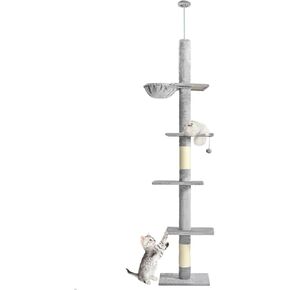 سجاد من Cat Craft بأربعة مستويات، قابل للتعديل للتسلق من الأرض إلى السقف وشجرة قطط مجثم، كبير جدًا (يناسب سقف 7.5-9 أقدام)، فحمي in Kuwait