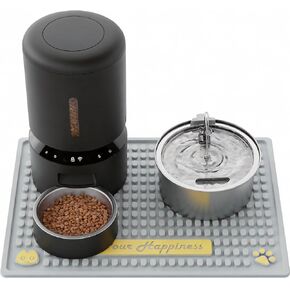 Tomxcute Extra Thick Pet Feeding Mat 19.7" x 14.2", BPA-Free Food-Grade PVC, Waterproof Raised Edge Non-Slip Bowl Mat for Cat Water Fountain & Automatic Feeder, Textured Fast-Drain, Brush Included in Kuwait