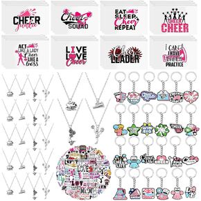 122 Pcs Cheerleader Gifts Bulk for Team, 24 Set Cheer Necklace, Makeup Bag, Keychain, Stickers Set, Cheer Team Gifts for Girls Women, Cheerleading Party in Saudi Arabia