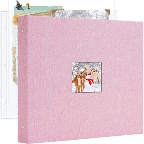 ألبوم صور قصاصات كبير مقاس 30.48 سم × 30.48 سم × 30.48 سم، سجل قصاصات بغطاء من الكتان مع 20 ورقة بأكمام بلاستيكية 40 صفحة، كتاب ذاكرة لحفلات الزفاف وأعياد الميلاد وأسرة الطفل (وردي) in Kuwait