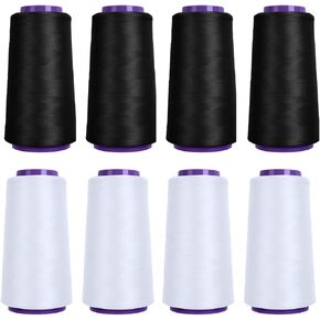 Black & White Serger Thread Cones, 8 Pack 2000M Each Spool Overlock Thread, PolyesterThread for Serger&Overlock Machine Use in Kuwait