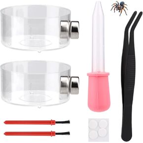 6pcs Jumping Spider Feeding Dish Set, Includes 2 Magnetic Water Bowl Tray 2 Brushes 1 Reptile Feeding Tongs & 1 Dropper Jumping Spider Enclosure Accessories Kit in Kuwait