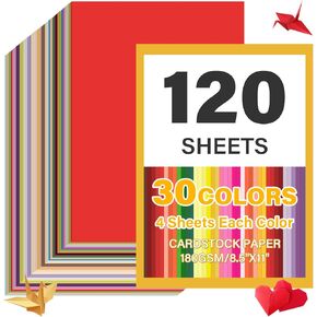 120 ورقة بطاقات ملونة مقاس 8.5 بوصة × 11 بوصة 30 لونًا متنوعًا من ورق البناء ورق طباعة البطاقات للطباعة، ورق البطاقات الملونة، الحرف اليدوية اليدوية، مستلزمات مدارس الأطفال ((180GSM/65LB) in Kuwait