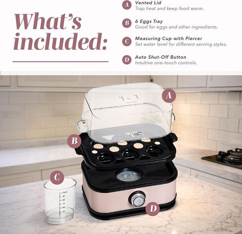 COOK WITH COLOR 6-Egg Capacity Egg Cooker – For Soft, Medium, Or Hard-Boiled Eggs, Rapid Cook Time, Auto Shut-Off & Boil-Dry Protection – Includes Tray, Measuring Cup & Lid – 210W Egg Maker, Pink in Kuwait