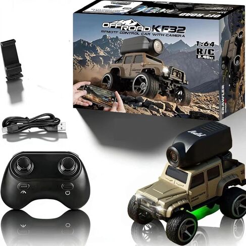 1:64 Scale 4WD Alloy Mini RC Crawler Car with FPV Camera, 2.4GHz RTR Off-Road Mini Desktop RC Drift Car with LED Lights, Adjustable Speed Dual Mode, Model Vehicle Toy Gift for Adults Kids in Saudi Arabia