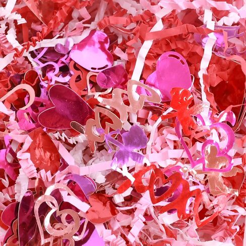 WorldBazaar 1LB Valentine's Day Crinkle Cut Paper Red Pink White Shred Filler Paper with Metallic Confetti Gift Basket Box Filler Valentine Anniversary Holiday Gift Wrapping Supplies in Saudi Arabia