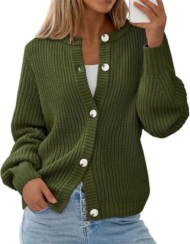 PRETTYGARDEN Womens Fall Cardigan Sweaters Crewneck Long Sleeve Button Open Front Knit Sweater Women Oversized Cardigans in Saudi Arabia