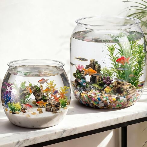 2 Pcs 4 Gallon & 1 Gallon Plastic Fish Bowl Large Round Clear Betta Aquarium Fish Tank Shatterproof Goldfish Bowl Hydroponic Planter Multi-use Container for Terrarium Flower Vase Centerpiece in Saudi Arabia