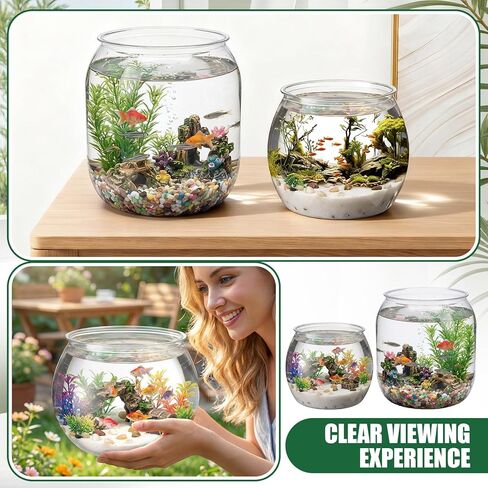 2 Pcs 4 Gallon & 1 Gallon Plastic Fish Bowl Large Round Clear Betta Aquarium Fish Tank Shatterproof Goldfish Bowl Hydroponic Planter Multi-use Container for Terrarium Flower Vase Centerpiece in Saudi Arabia