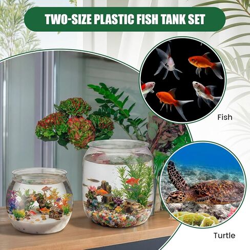2 Pcs 4 Gallon & 1 Gallon Plastic Fish Bowl Large Round Clear Betta Aquarium Fish Tank Shatterproof Goldfish Bowl Hydroponic Planter Multi-use Container for Terrarium Flower Vase Centerpiece in Saudi Arabia