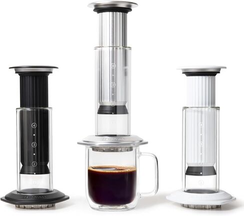 AeroPress Premium Coffee Press, Glass, Stainless Steel & Aluminum Coffee Maker, all-in-One French Press, Pour-Over & Espresso-Style manual brewer, 2 min brew for less bitterness, more flavor (Black) in Kuwait