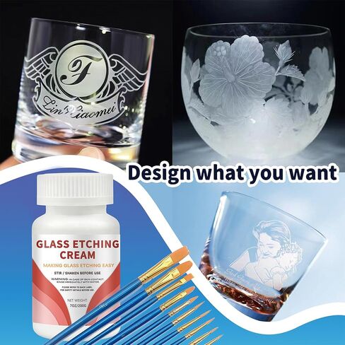 7oz Glass Etch Starter Cream Kit, Mirrors, Ceramics, Porcelain, Marble, and Slate - for Makers, Creators, Crafters, DIY'ers of All Ages & Experience Levels. Smooth Formula and Fast Acting in Kuwait
