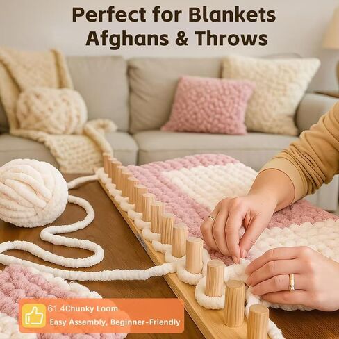 phennfusion بطانية مكتنزة تلوح في الأفق للبطانيات رمي ​​DIY، 61.4 "إطار خشبي تلوح في الأفق حجم قابل للتعديل طوي المحمولة اليد الحياكة الغزل مكتنزة، لا الإبر المطلوبة، للمبتدئين ودية الغزل الحرفية in Kuwait