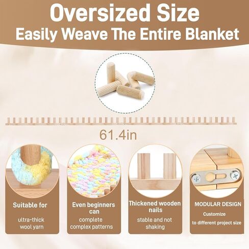 phennfusion بطانية مكتنزة تلوح في الأفق للبطانيات رمي ​​DIY، 61.4 "إطار خشبي تلوح في الأفق حجم قابل للتعديل طوي المحمولة اليد الحياكة الغزل مكتنزة، لا الإبر المطلوبة، للمبتدئين ودية الغزل الحرفية in Kuwait