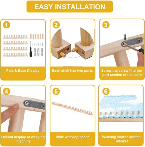 phennfusion بطانية مكتنزة تلوح في الأفق للبطانيات رمي ​​DIY، 61.4 "إطار خشبي تلوح في الأفق حجم قابل للتعديل طوي المحمولة اليد الحياكة الغزل مكتنزة، لا الإبر المطلوبة، للمبتدئين ودية الغزل الحرفية in Kuwait