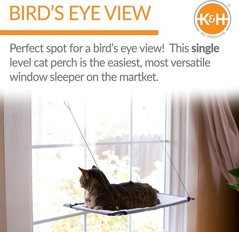 K&H Pet Products نافذة للقطط نافذة للقطط الكبيرة، سرير أرجوحة نافذة عتبة كيتي قوي، إطار فولاذي، أكواب شفط قوية، غطاء رف قابل للغسل، قابل للطي - 23 × 12 بوصة من الصوف in Kuwait