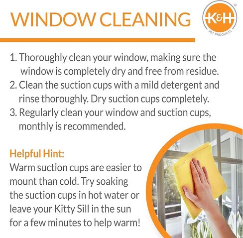 K&H Pet Products نافذة للقطط نافذة للقطط الكبيرة، سرير أرجوحة نافذة عتبة كيتي قوي، إطار فولاذي، أكواب شفط قوية، غطاء رف قابل للغسل، قابل للطي - 23 × 12 بوصة من الصوف in Kuwait