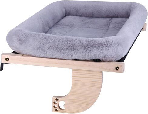 Cat Window Perch Hammock Wall Shelves Beds for Indoor Cats Supplies Design Robust Metal Frame Seat Large Cats and Kittens Pets Natural Wood, 24''L Easy to Adjust Windowsill, Bedside (Grey) in Saudi Arabia