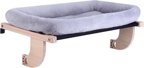 Cat Window Perch Hammock Wall Shelves Beds for Indoor Cats Supplies Design Robust Metal Frame Seat Large Cats and Kittens Pets Natural Wood, 24''L Easy to Adjust Windowsill, Bedside (Grey) in Saudi Arabia