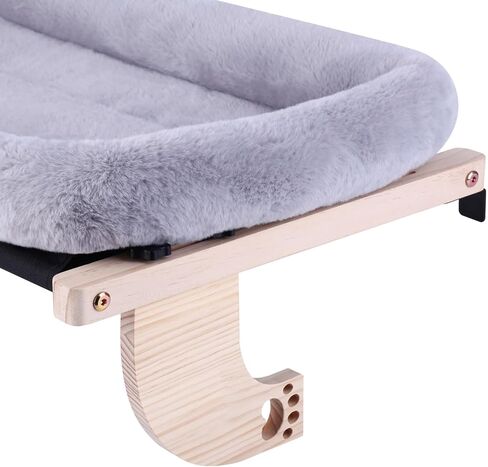 Cat Window Perch Hammock Wall Shelves Beds for Indoor Cats Supplies Design Robust Metal Frame Seat Large Cats and Kittens Pets Natural Wood, 24''L Easy to Adjust Windowsill, Bedside (Grey) in Saudi Arabia
