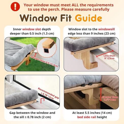 [جاهز للهدايا] مجثم نافذة للقطط من PURRHOUSE مع مسند وسادة ووسادة تبريد، وأراجيح للقطط للنوافذ مع إطار خشبي ومعدني قوي للقطط الكبيرة، وأسرّة لعتبات النوافذ، وجانب السرير والخزانة، مقاس 60.96 سم عرض in Kuwait