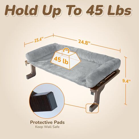 [جاهز للهدايا] مجثم نافذة للقطط من PURRHOUSE مع مسند وسادة ووسادة تبريد، وأراجيح للقطط للنوافذ مع إطار خشبي ومعدني قوي للقطط الكبيرة، وأسرّة لعتبات النوافذ، وجانب السرير والخزانة، مقاس 60.96 سم عرض in Kuwait