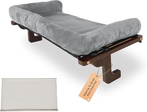 [جاهز للهدايا] مجثم نافذة للقطط من PURRHOUSE مع مسند وسادة ووسادة تبريد، وأراجيح للقطط للنوافذ مع إطار خشبي ومعدني قوي للقطط الكبيرة، وأسرّة لعتبات النوافذ، وجانب السرير والخزانة، مقاس 60.96 سم عرض in Kuwait