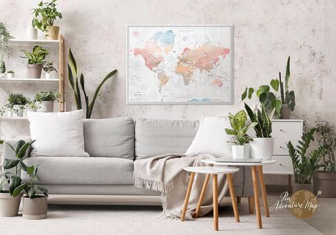 World Map Pin Board in Watercolor Style - Large World Map With Pins to Mark Travels - World Traveler Map With Pins (53 x 40, Canvas) in Saudi Arabia