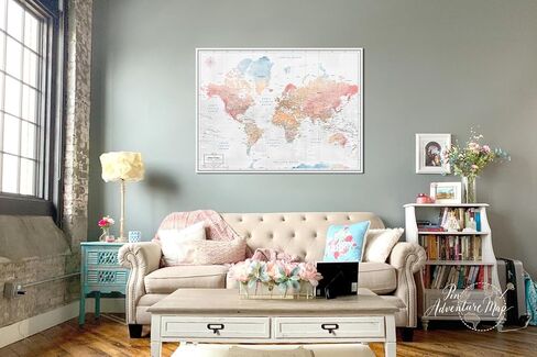 World Map Pin Board in Watercolor Style - Large World Map With Pins to Mark Travels - World Traveler Map With Pins (53 x 40, Canvas) in Saudi Arabia