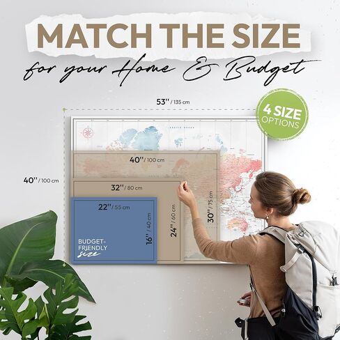 World Map Pin Board in Watercolor Style - Large World Map With Pins to Mark Travels - World Traveler Map With Pins (53 x 40, Canvas) in Saudi Arabia