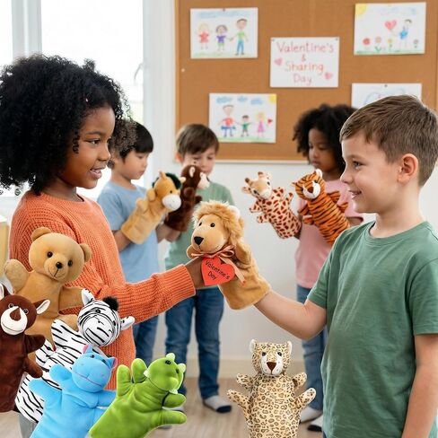 Hand Puppets for Kids,12 Pcs Animals Plush Puppets Set for Toddlers, Small Stuffed Animals Bulk Pretend Play Plush Toys with Tiger Lion Bear for Show Theater,Role Play,Birthday Gifts for Girls Boys in Saudi Arabia